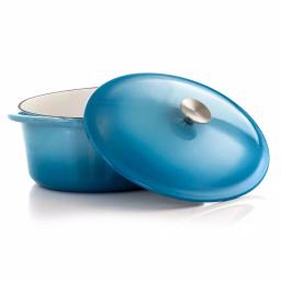 MegaChef 7 Qt. Oval Enameled Cast Iron Casserole Dish with Lid, Blue thumbnail 2