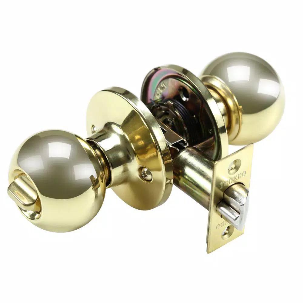 Toledo Fine Locks Polish Brass Keyed Entry Door Knob Set, Classic Style
