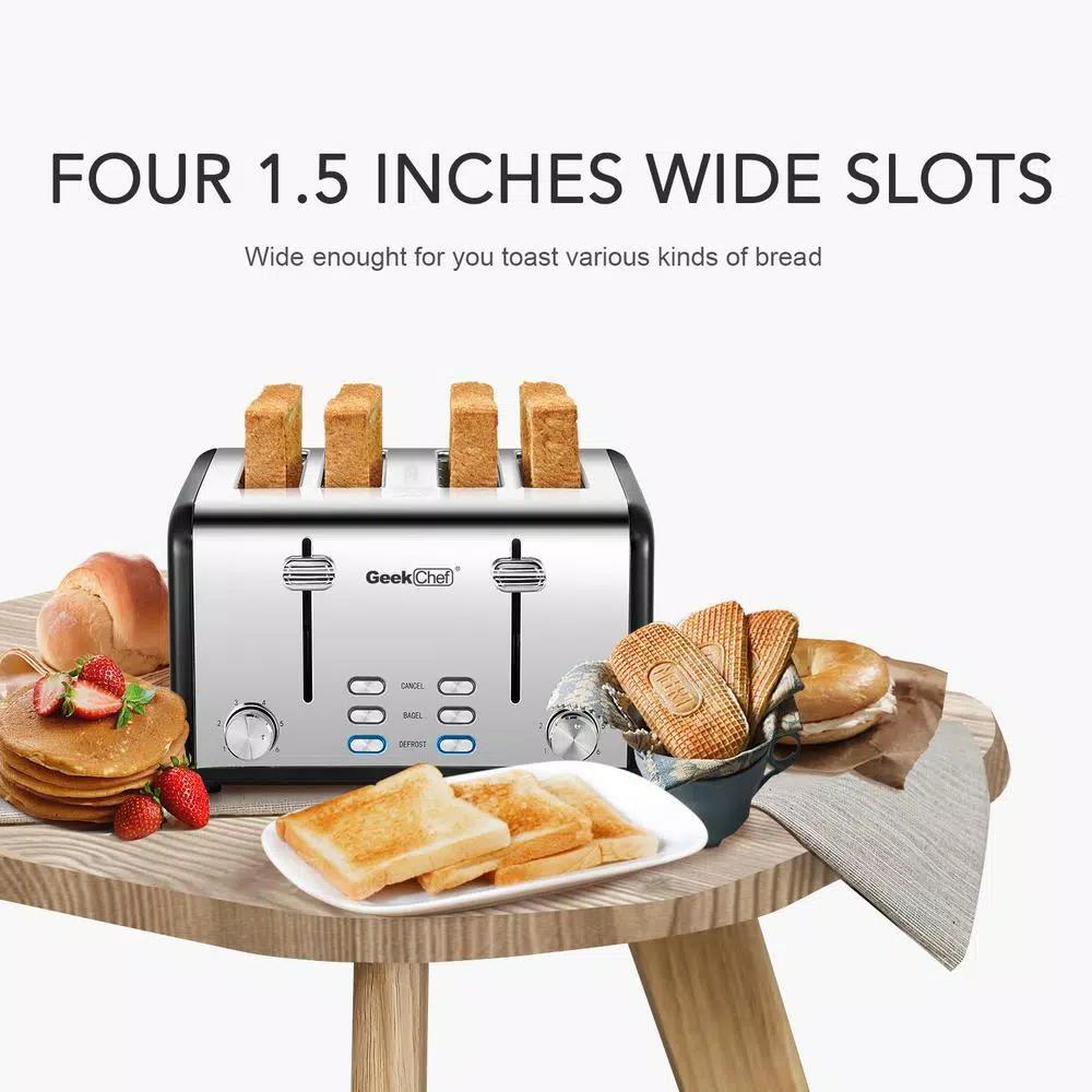 Boyel Living 1650W 4-Slice Wide Slot Toaster with Dual Independent Control Panels, Stainless Steel