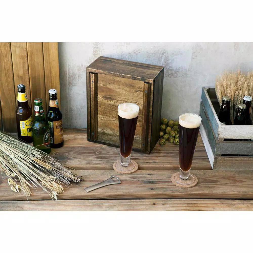Legacy Pilsner Beer Gift Set with Acacia Wood Case, 2 Glasses, Cork Coasters, and Bottle Opener
