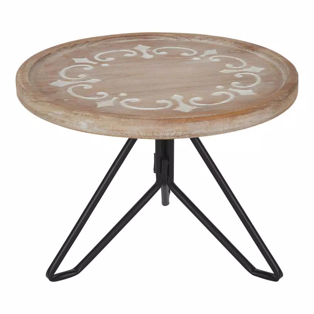 Kate and Laurel Sherald 11 in. White Round Wood Pedestal Tray with Metal Stand