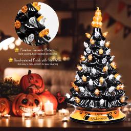 Costway 15 in. Black Ceramic Hand-Painted Halloween Tree with LED Lights and Pumpkin Top thumbnail 4