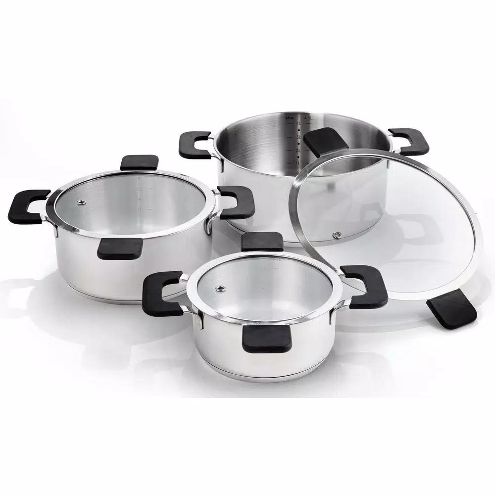 Ozeri 6-Piece Stainless Steel Induction Cookware Set with Patent-Pending Hands-Free Straining Glass Lids
