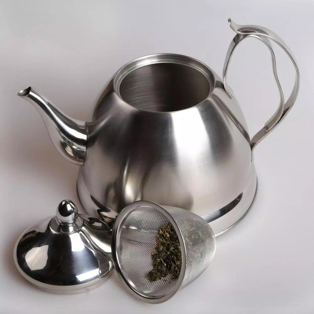Creative Home Nobili-Tea 8-Cup Brushed Stainless Steel Tea Kettle with Removable Infuser Basket