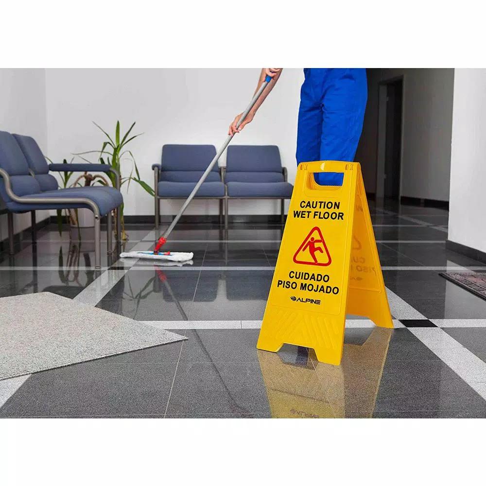 Alpine Industries 24 in. Yellow Multi-Lingual Wet Floor Caution Sign