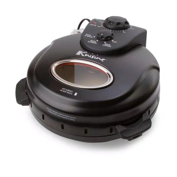 Euro Cuisine 12 in. Black Electric Pizza Maker with Rotating Tray and Lid