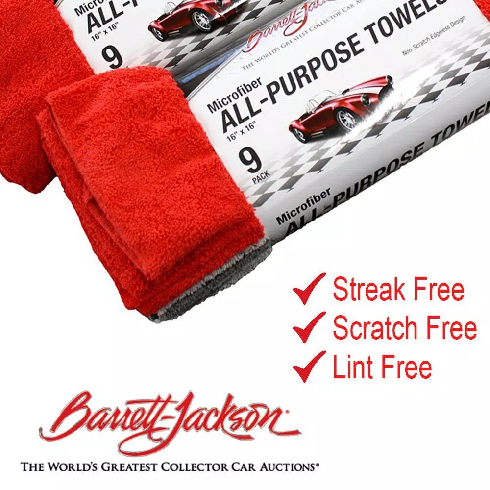 Barrett-Jackson All-Purpose Microfiber Detailing Towel Kit, 9-Pack (Red/Light Gray/Dark Gray)