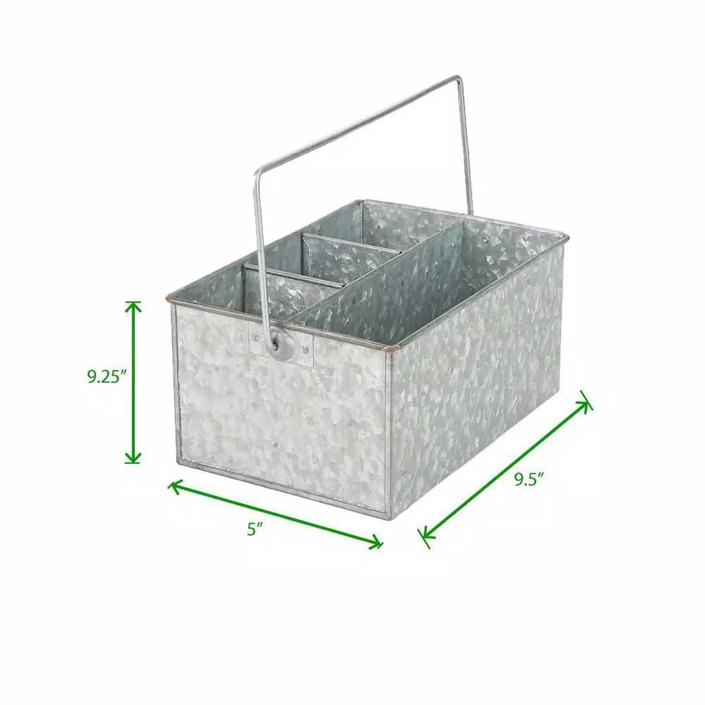 Mind Reader Silver Galvanized Steel Utensil Caddy - 3 Compartment Flatware & Condiment Organizer