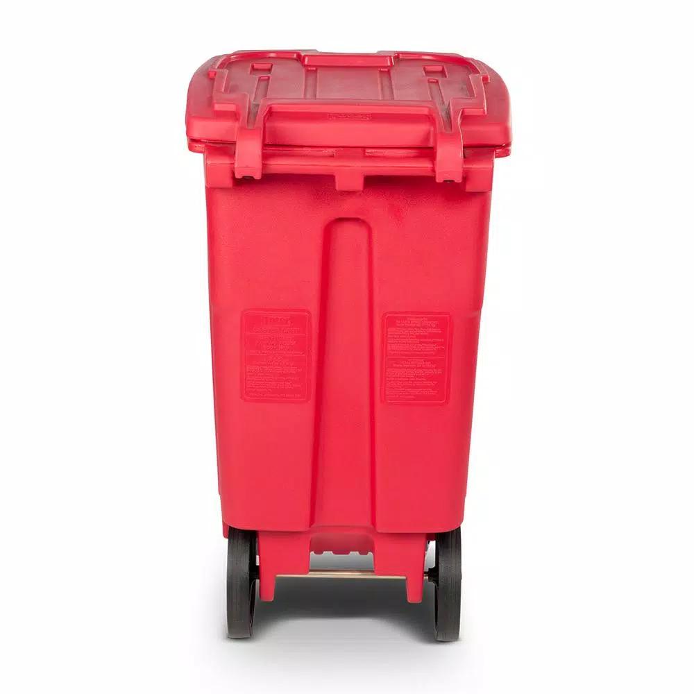 Toter 64 Gal. Red Hazardous Medical Waste Trash Can with Locking Lid and Wheels