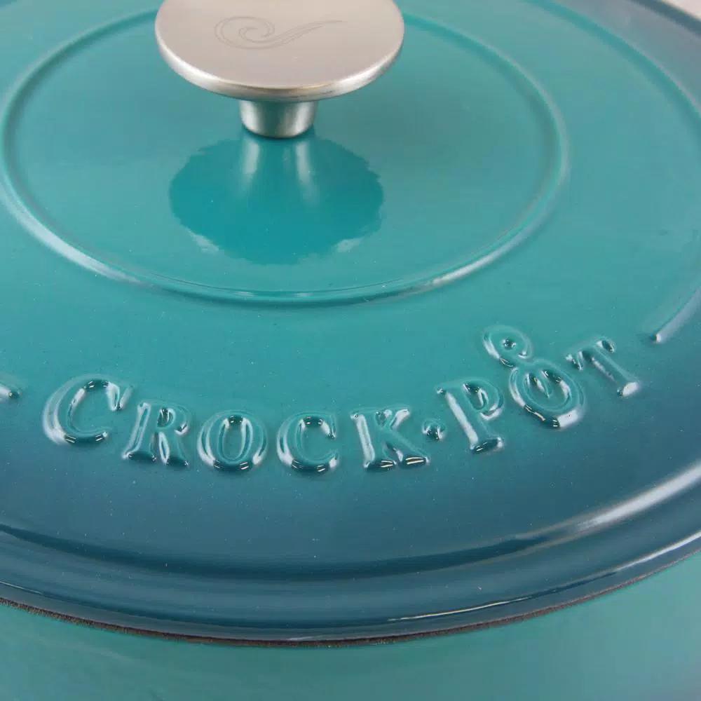 Crock-Pot Artisan 3.5 Qt. Cast Iron Enamel Saute Pan with Lid, Teal Ombre