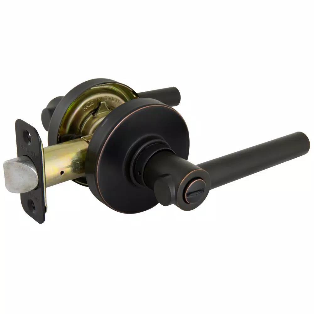 Defiant Highland Aged Bronze Privacy Door Lever with Round Rose