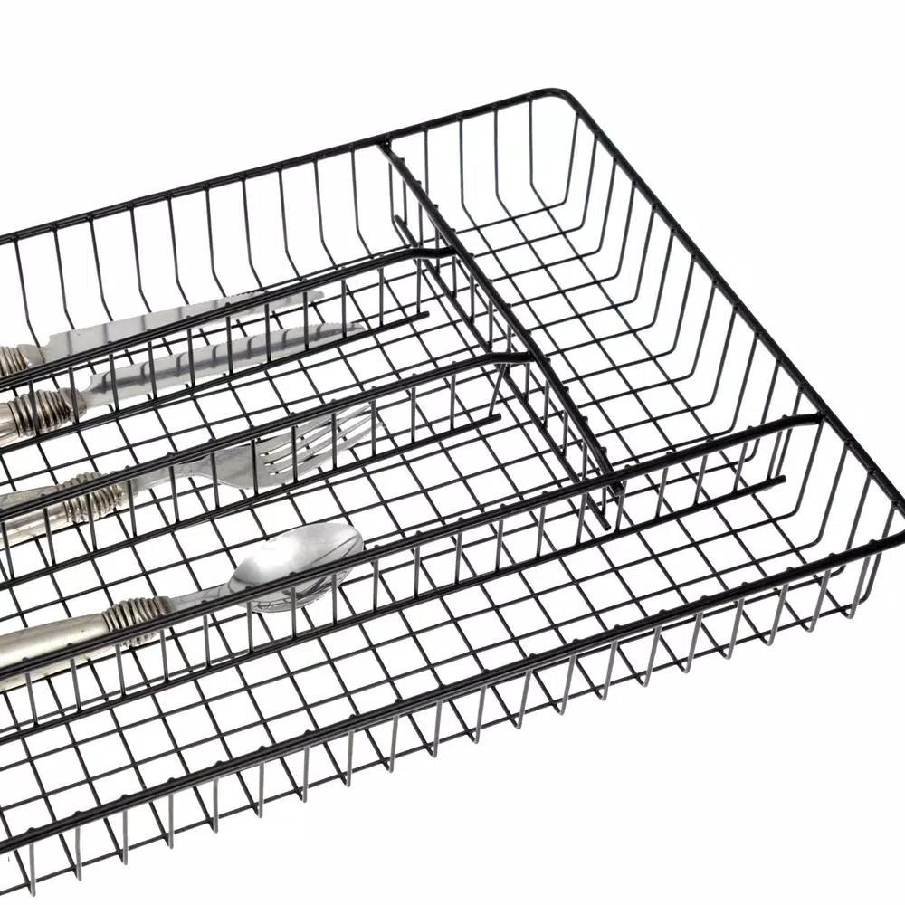Creative Home Black Powder Coated Iron 5-Compartment Cutlery Tray & Utensil Organizer, Large