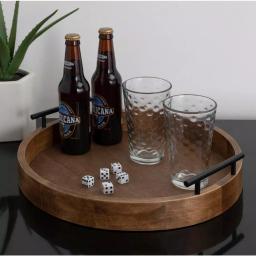 Kate and Laurel Lipton Rustic Brown Round Decorative Wood Tray with Metal Handles thumbnail 5