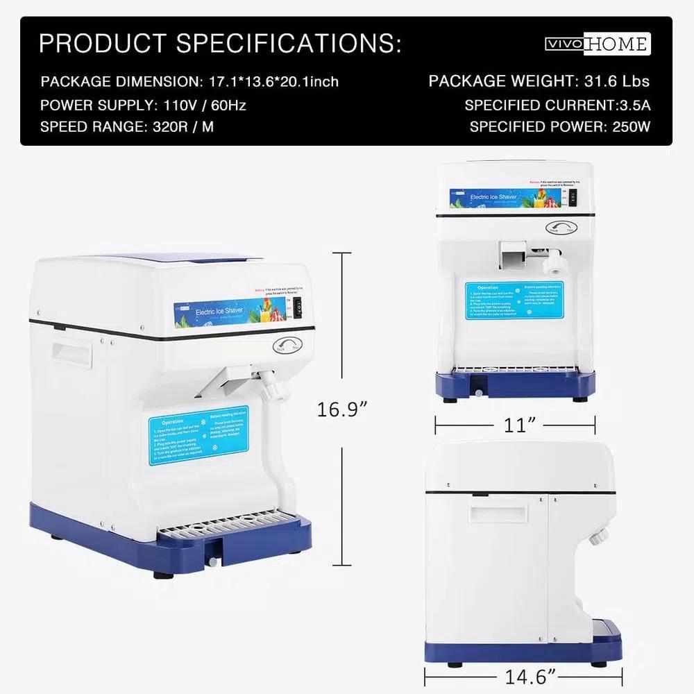 VIVOHOME Blue Ice Crusher & Snow Cone Maker Machine, 250W High Speed Shaver