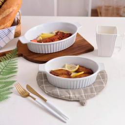 MALACASA 2-Piece White Oval Porcelain Bakeware Set, 12.75 in. and 14.5 in. Ceramic Baking Dishes thumbnail 7
