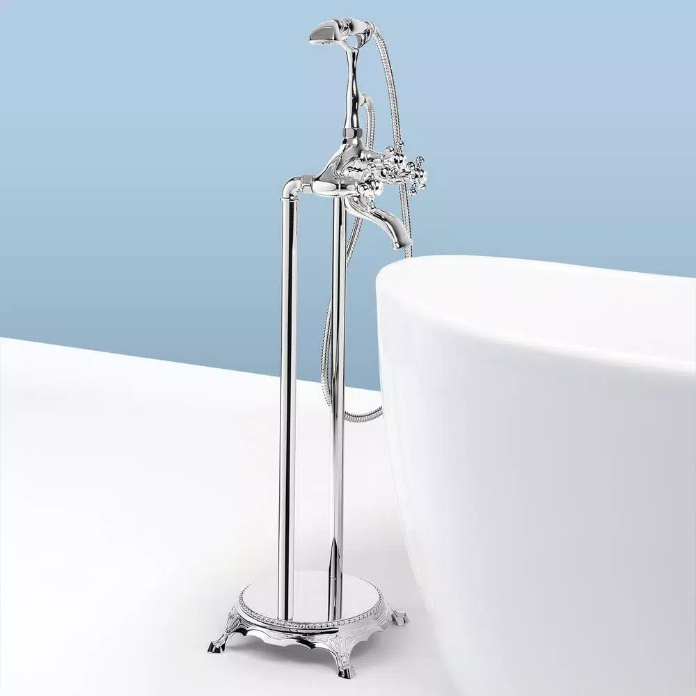 AKDY 3-Handle Freestanding Claw Foot Tub Filler with Telephone Hand Shower, Chrome