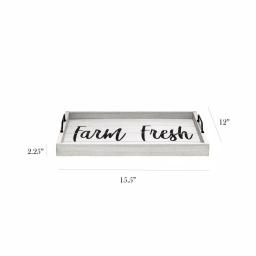 Elegant Designs Farm Fresh Gray Wash Decorative Wood Serving Tray with Black Metal Handles thumbnail 2