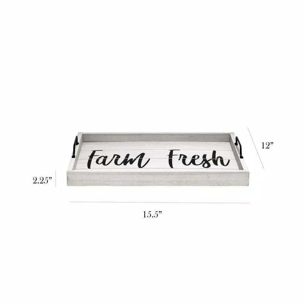 Elegant Designs Farm Fresh Gray Wash Decorative Wood Serving Tray with Black Metal Handles
