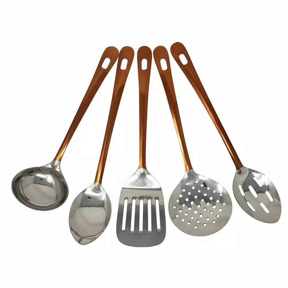 LavoHome 5-Piece Copper and Stainless Steel Serving Utensil Set - Professional Kitchen Tools