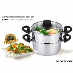 Mockins 3-Piece Stainless Steel Steamer Pot Set with 3 Qt. Saucepot and 2 Qt. Steamer Insert thumbnail 2