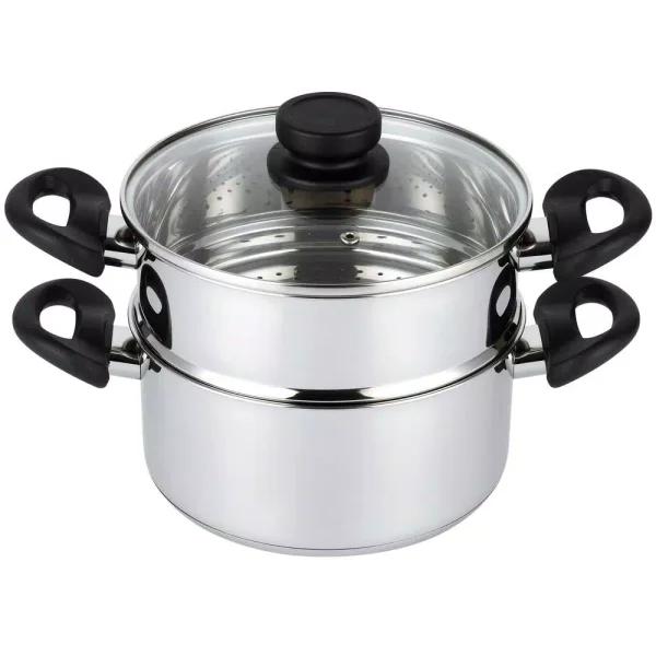 Mockins 3-Piece Stainless Steel Steamer Pot Set with 3 Qt. Saucepot and 2 Qt. Steamer Insert