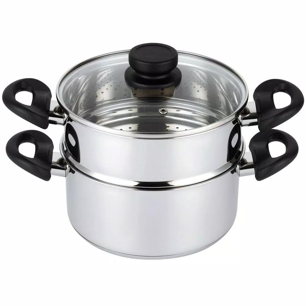 Mockins 3-Piece Stainless Steel Steamer Pot Set with 3 Qt. Saucepot and 2 Qt. Steamer Insert