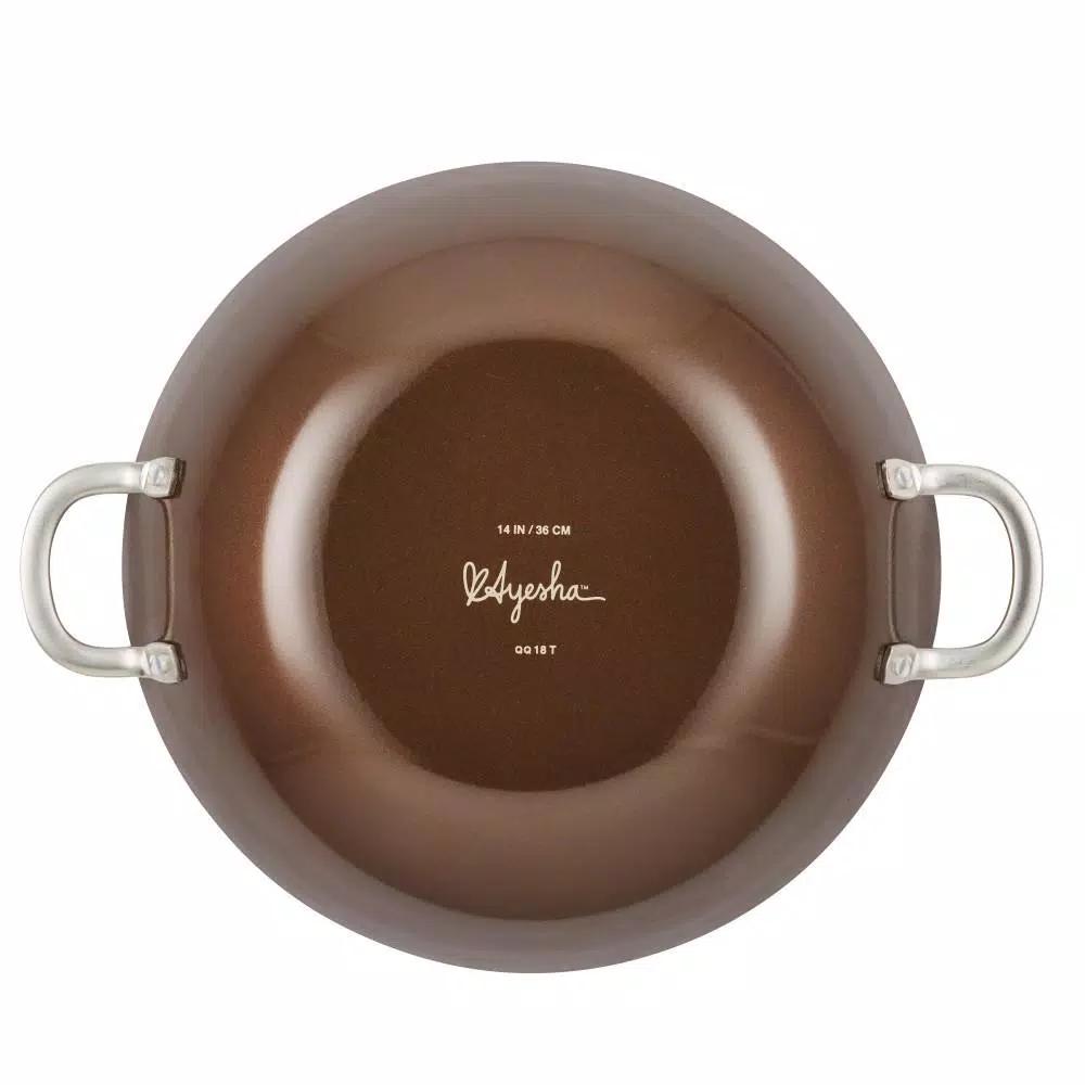 Ayesha Curry Ayesha Home Collection 14 in. Porcelain Enamel Nonstick Aluminum Wok, Brown Sugar