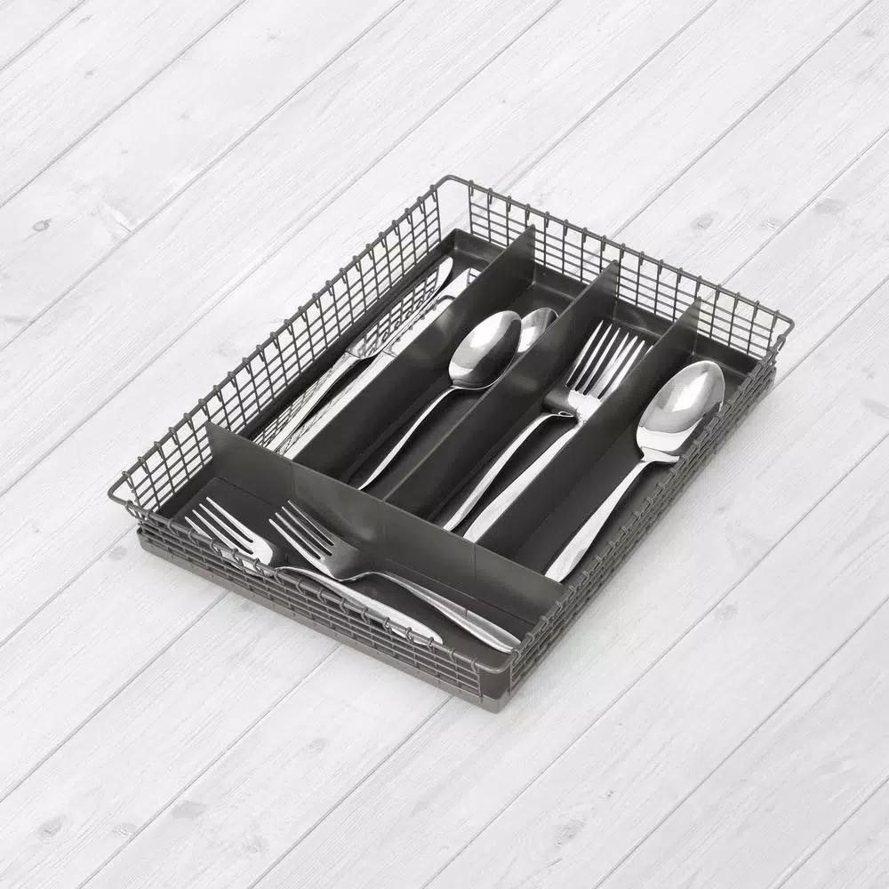 Spectrum Vintage Industrial Gray Steel 5-Compartment Silverware Drawer Organizer Tray