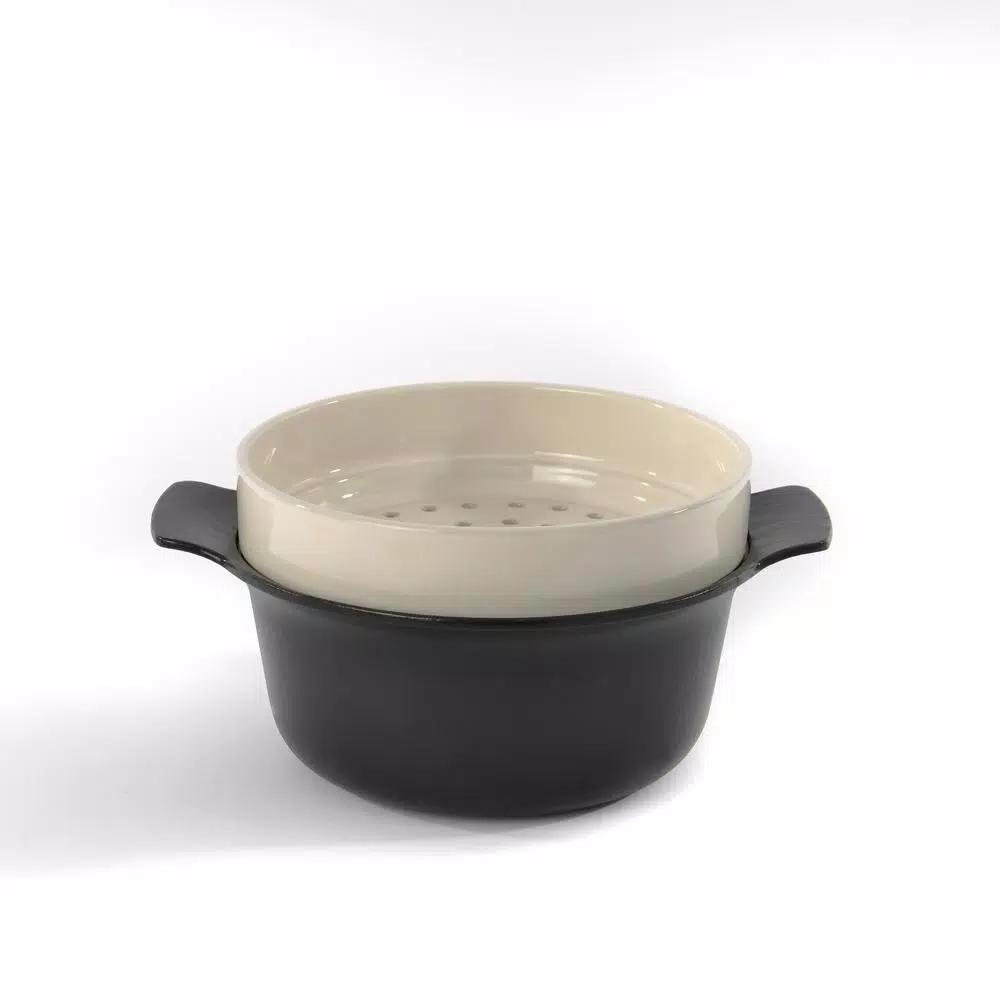 BergHOFF Ron 3-Piece Stoneware Steamer Insert and Covered Bowl Set, White