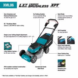 Makita 18 in. 36V LXT Brushless Self-Propelled Cordless Lawn Mower Kit with 4 5.0 Ah Batteries and Charger thumbnail 3