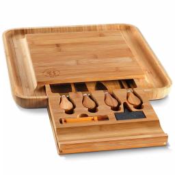 Bambusi Bambsi Bamboo Cheese Board and Cutlery Set with Slide Out Drawer and 4 Utensils thumbnail 1