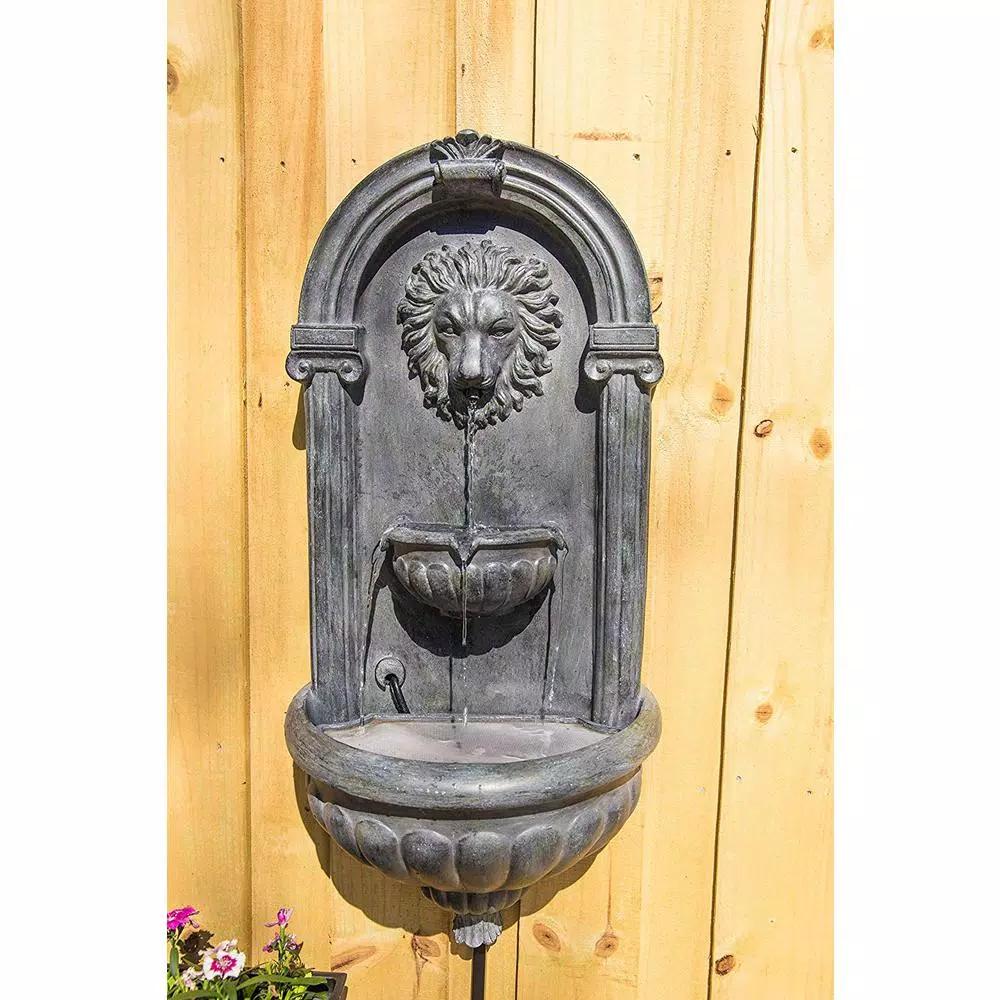 Kenroy Home Royal Resin Wall Fountain with Lion Head Design and LED Light, Zinc Finish