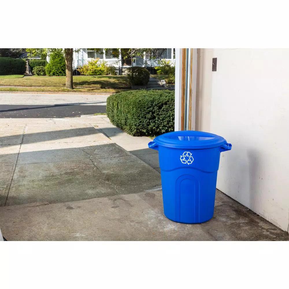 United Solutions 32 Gal. Blue Outdoor Recycling Bin with Snap Fit Lid