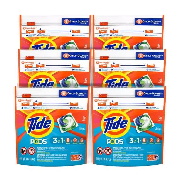 Tide PODS Laundry Detergent Pods, Clean Breeze Scent, 20-Count (6-Pack)
