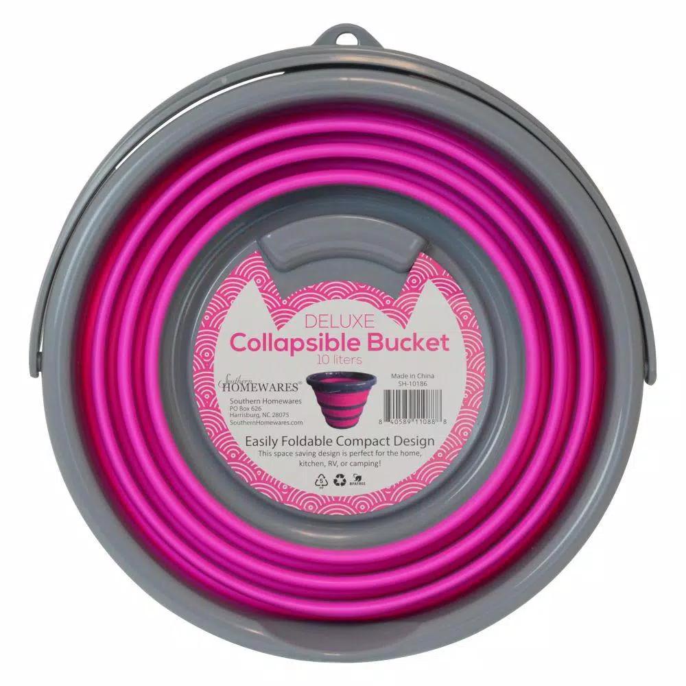 Southern Homewares 2.65 Gal. Pink Collapsible Silicone Bucket Deluxe - Heavy Duty Storage Pail