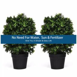 Costway 24 in. Artificial Boxwood Topiary Ball Tree Set of 2 - Indoor/Outdoor Faux Greenery thumbnail 5