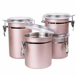 Creative Home Rose Gold Stainless Steel Canister Set, 4-Piece Airtight Food Storage Containers with Locking Clamp thumbnail 2