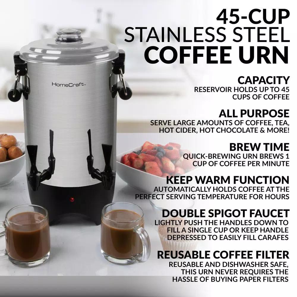 Nostalgia 45-Cup Stainless Steel Quick Brewing Coffee Urn with Double Spigot