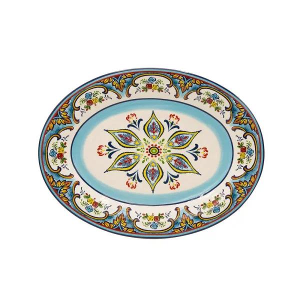 Euro Ceramica Zanzibar Oval Earthenware Platter - Bohemian Style Serving Dish