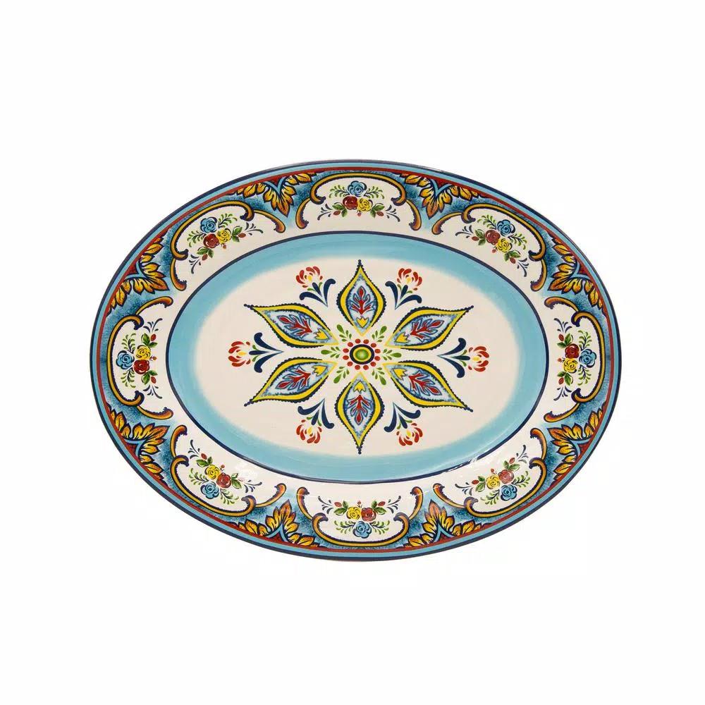 Euro Ceramica Zanzibar Oval Earthenware Platter - Bohemian Style Serving Dish