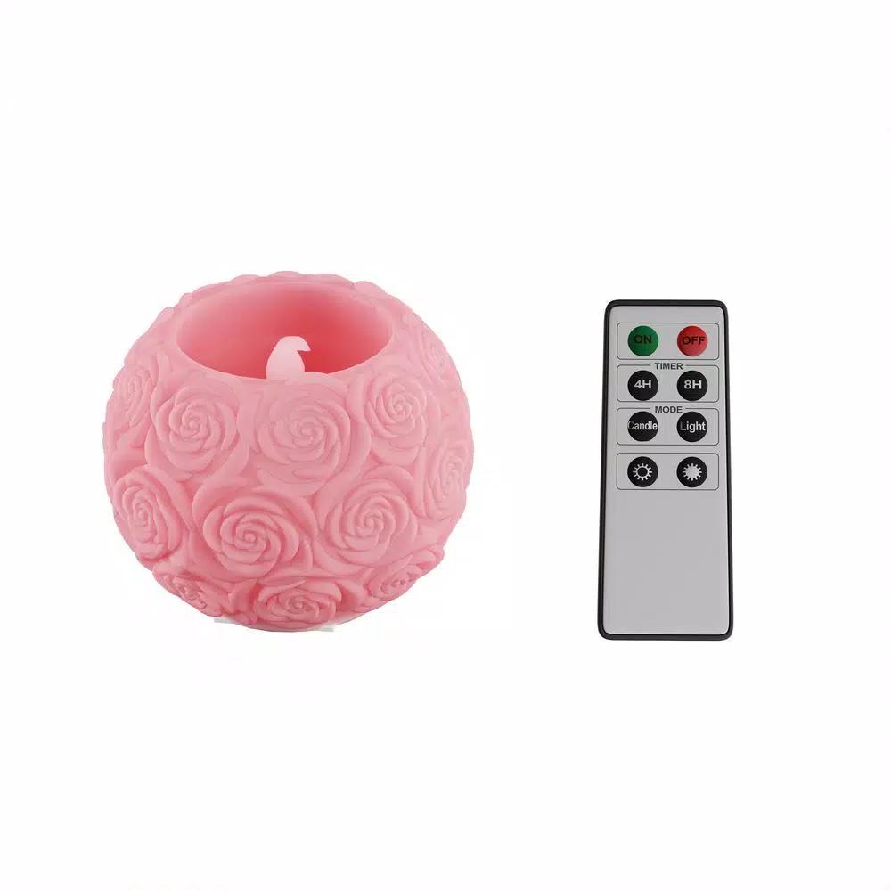 Lavish Home Rose Embossed Ball LED Flameless Candle with Remote, Rose Scented Real Wax