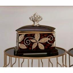 ORE International Folius 11.5 in. Floral Foliage Jewelry Box, Cherry Brown with Silver Accents thumbnail 2