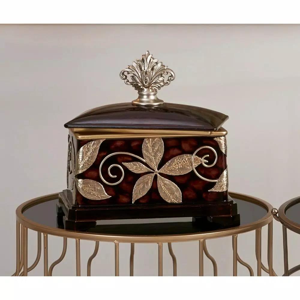 ORE International Folius 11.5 in. Floral Foliage Jewelry Box, Cherry Brown with Silver Accents