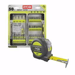 RYOBI 50-Piece Impact Rated Driving Bit Set with Bonus 25 ft. Tape Measure thumbnail 1
