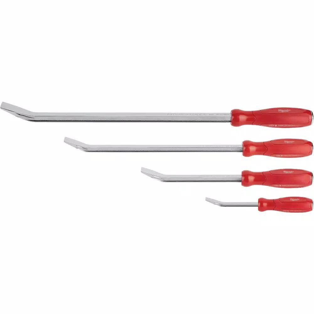 Milwaukee 4-Piece Pry Bar Set with I-Beam Design and Hammer-Ready Strike Cap