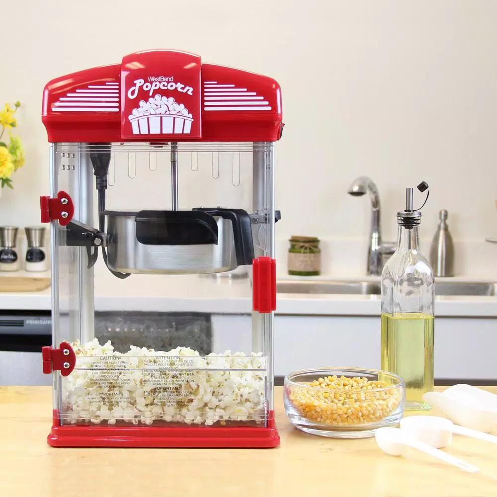 West Bend Red Hot Oil Movie Theater Style Popcorn Popper Machine, 4-Quart Capacity with Nonstick Kettle