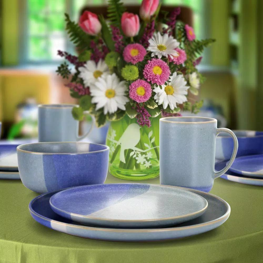 Gibson Elite Convergence 16-Piece Blue Stoneware Dinnerware Set, Service for 4