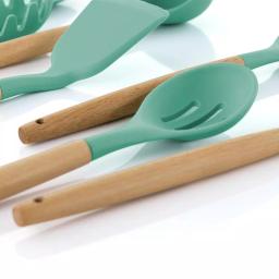 MegaChef 9-Piece Mint Green Silicone and Wood Kitchen Utensil Set with Ceramic Holder thumbnail 4