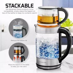 Ovente KG612S 1.7L Glass Electric Kettle with ProntoFill Technology and Reusable Teapot Infuser, Silver thumbnail 4