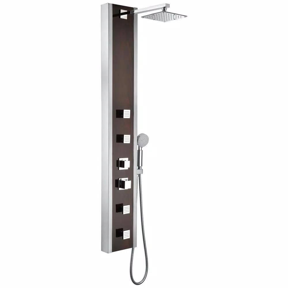 ANZZI 57 in. Monsoon Full Body Shower Panel System with Mahogany Deco-Glass & Chrome Trim